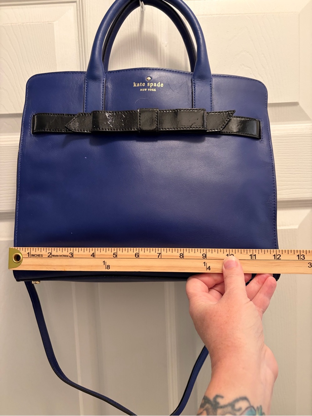 Kate Spade New York Rosa Mount Ivy Beau Bow Leather Satchel Crossbody – Cobalt - Picture 2 of 8